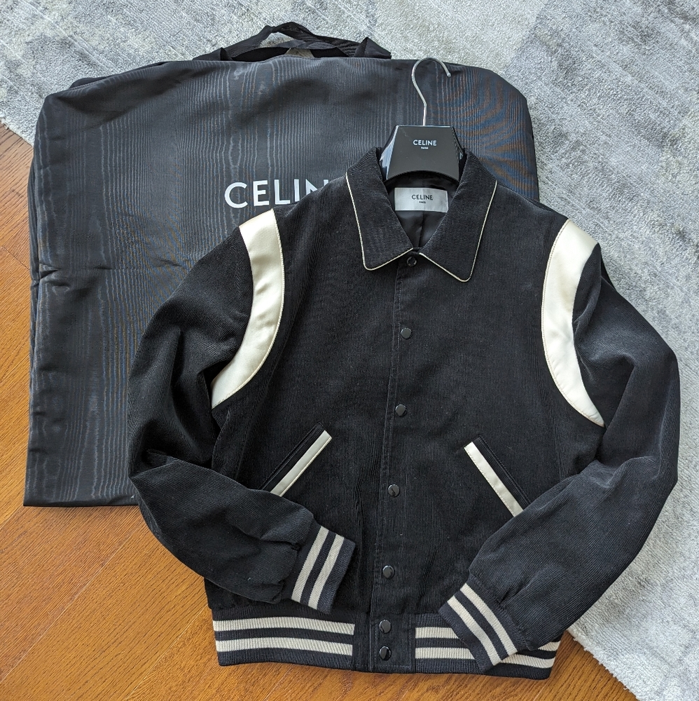 🔥BNWT CELINE BLACK CORDUROY TEDDY JACKET BOMBER SIZE 50